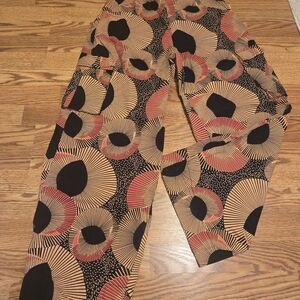 NWOT Vivo Black,Orange and Tan 100% Cotton Wide Leg Ankara Cargo Pants Size XS/S